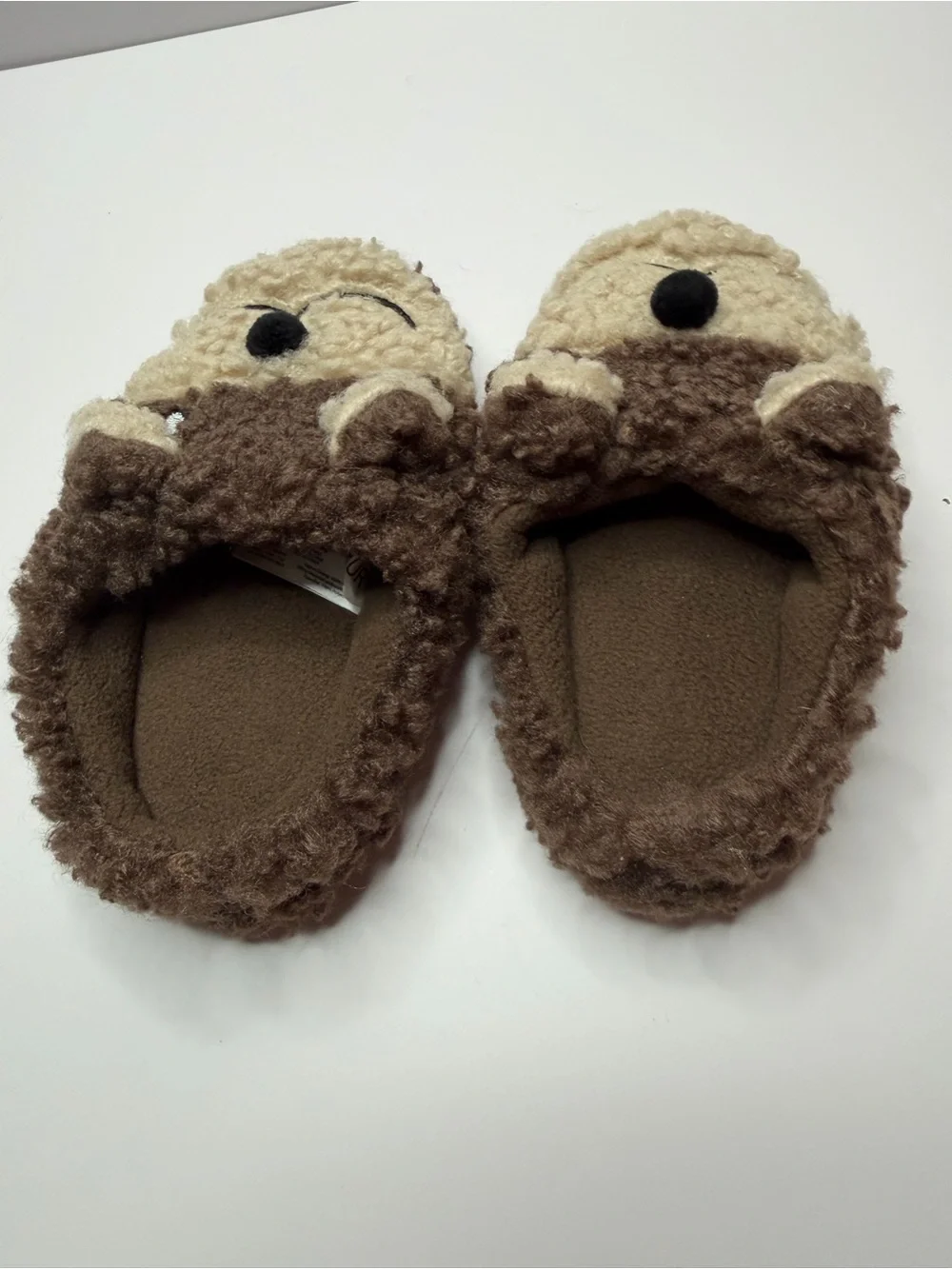 Totes Toasties kids' plush bear slippers Sherpa - Brown & Cream 11-12